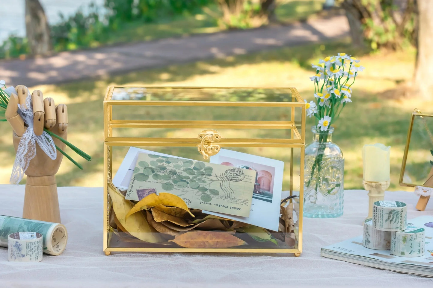 Handmade Vintage Geometric Glass Card Box Organizer Terrarium with Latch for Wedding Reception BR01N2