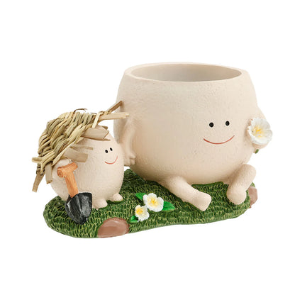 Chair Smile Face Planter Resin Face Flower Pot with Drainage Hole Creative Succulent Flower Pot Home Garden Flower Container