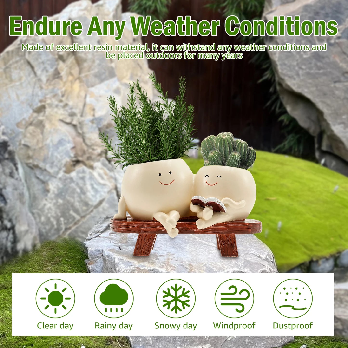 Chair Smile Face Planter Resin Face Flower Pot with Drainage Hole Creative Succulent Flower Pot Home Garden Flower Container