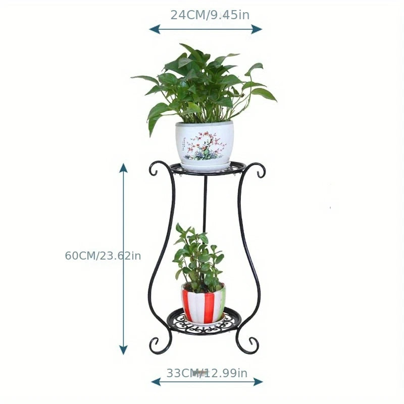 1 Pack, 2-Tiered Tall Plant Stand Metal Plant Shelfsupports Rack for Indoor Outdoor Home Decoration
