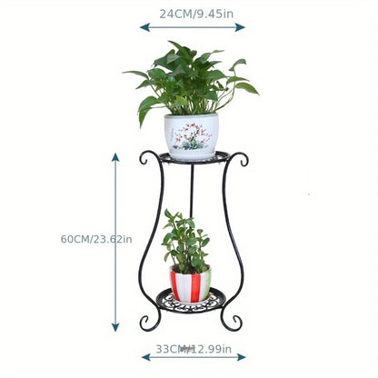 1 Pack, 2-Tiered Tall Plant Stand Metal Plant Shelfsupports Rack for Indoor Outdoor Home Decoration