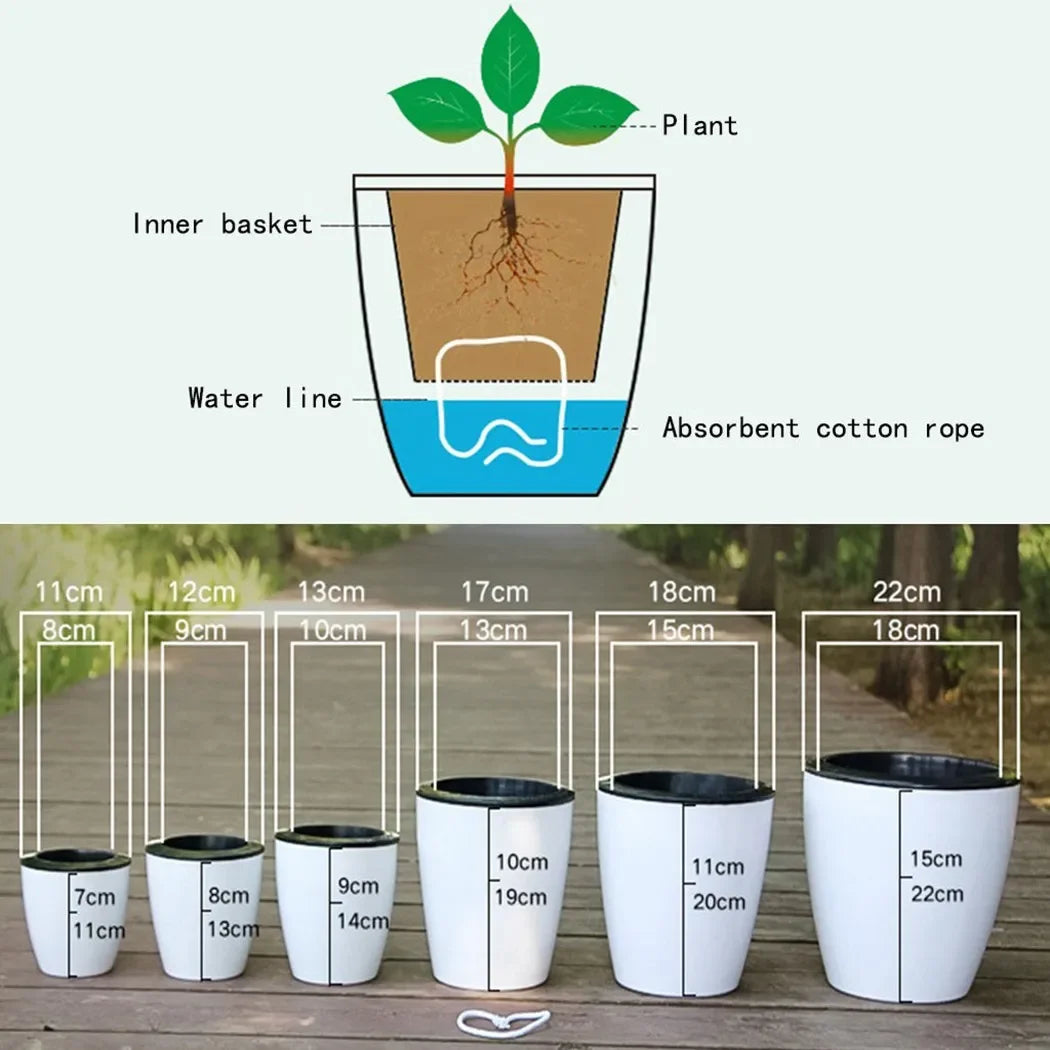 Lazy Flower Pot Self-Watering Plant Flower Pot Planter for Soilless Planting Flowers Tabletop Bonsai Decor Home Garden Supplies