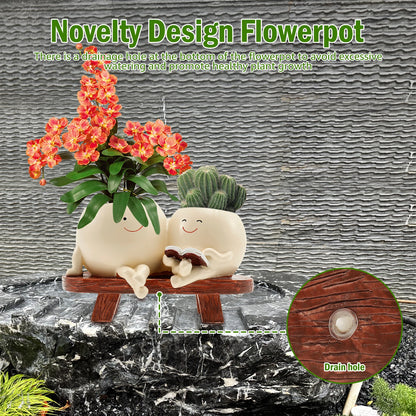 Chair Smile Face Planter Resin Face Flower Pot with Drainage Hole Creative Succulent Flower Pot Home Garden Flower Container