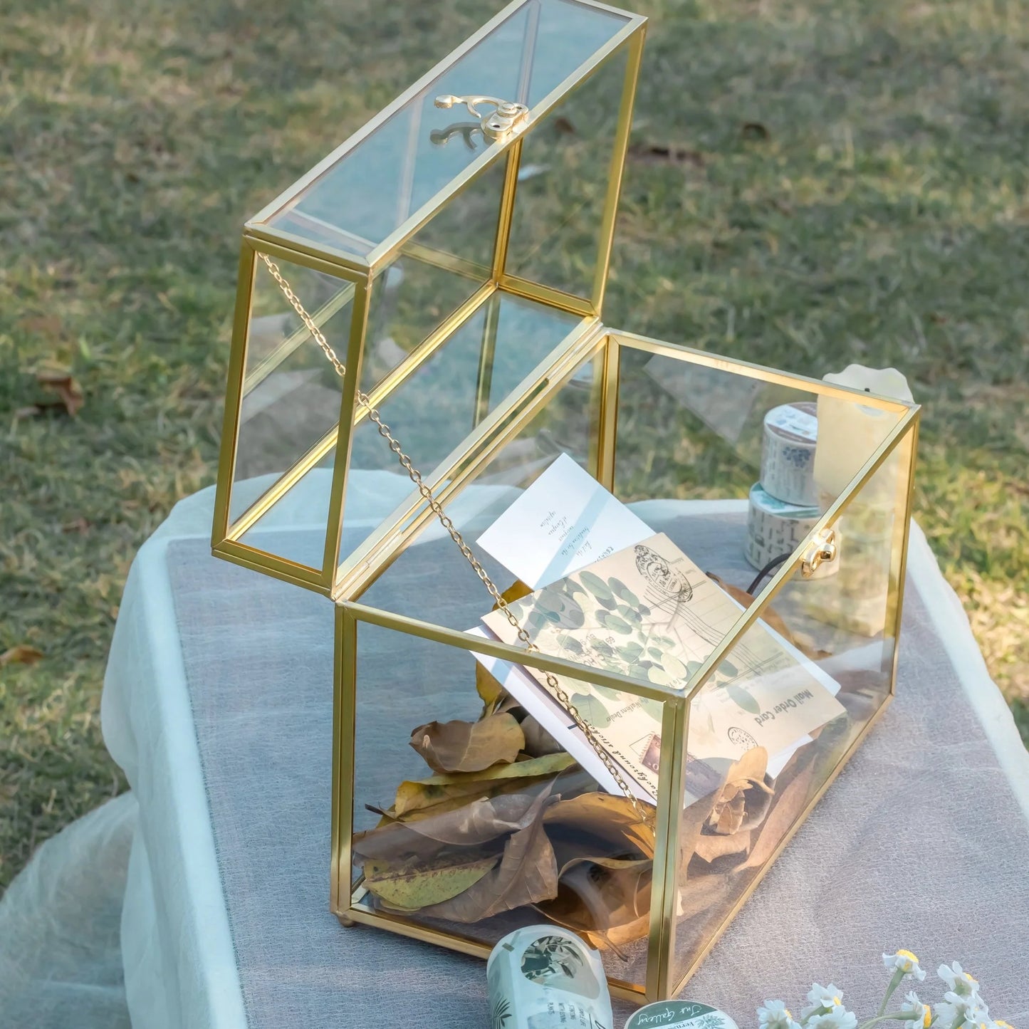 Handmade Vintage Geometric Glass Card Box Organizer Terrarium with Latch for Wedding Reception BR01N2