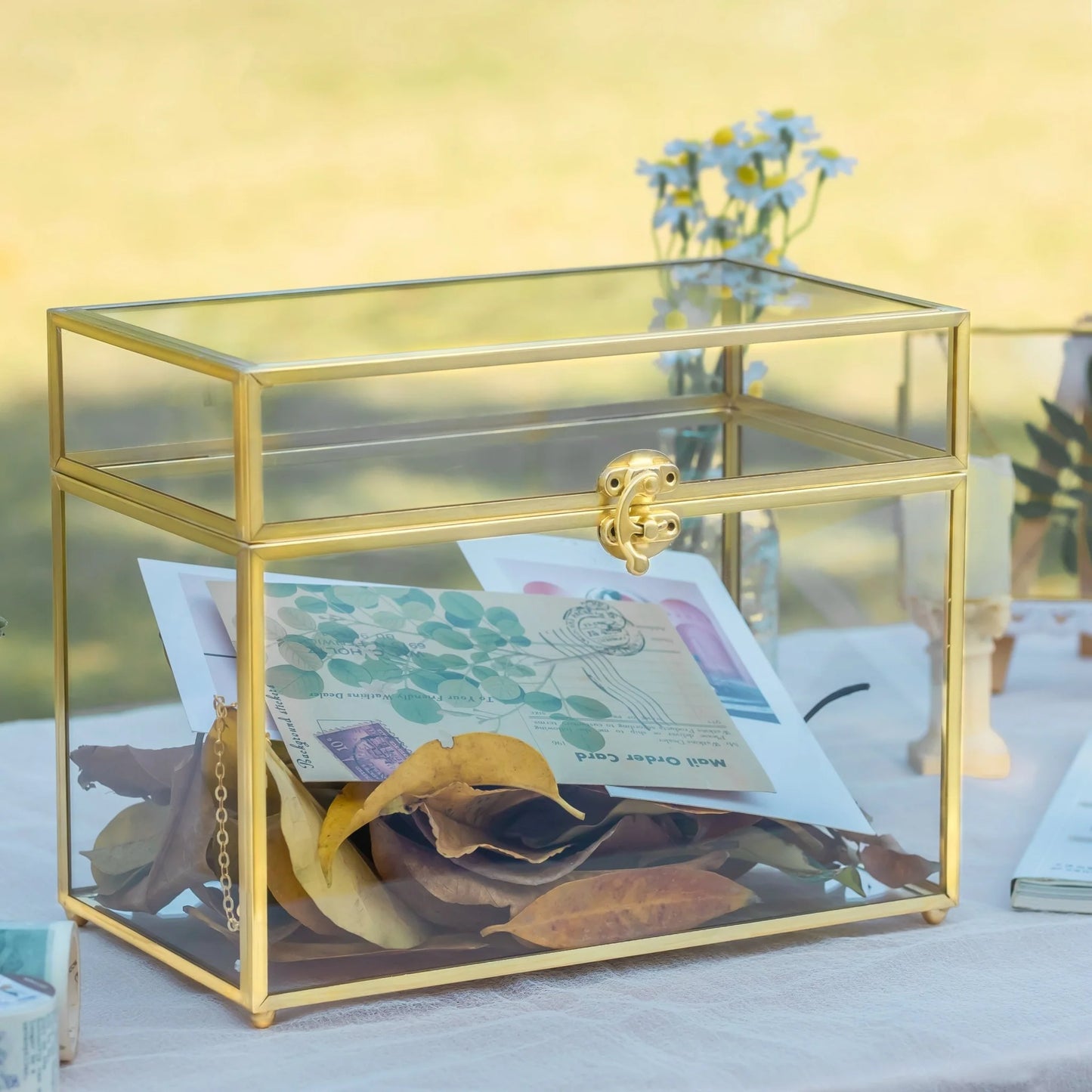 Handmade Vintage Geometric Glass Card Box Organizer Terrarium with Latch for Wedding Reception BR01N2