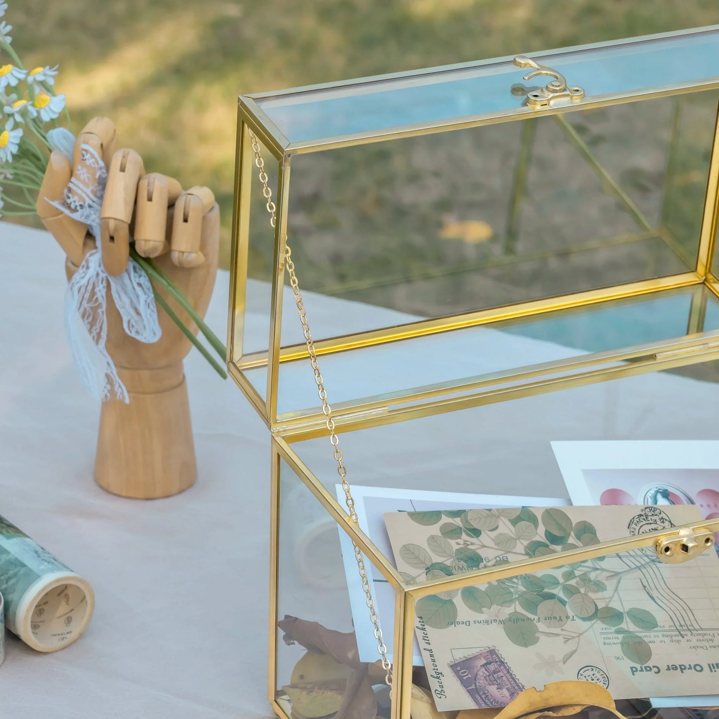 Handmade Vintage Geometric Glass Card Box Organizer Terrarium with Latch for Wedding Reception BR01N2