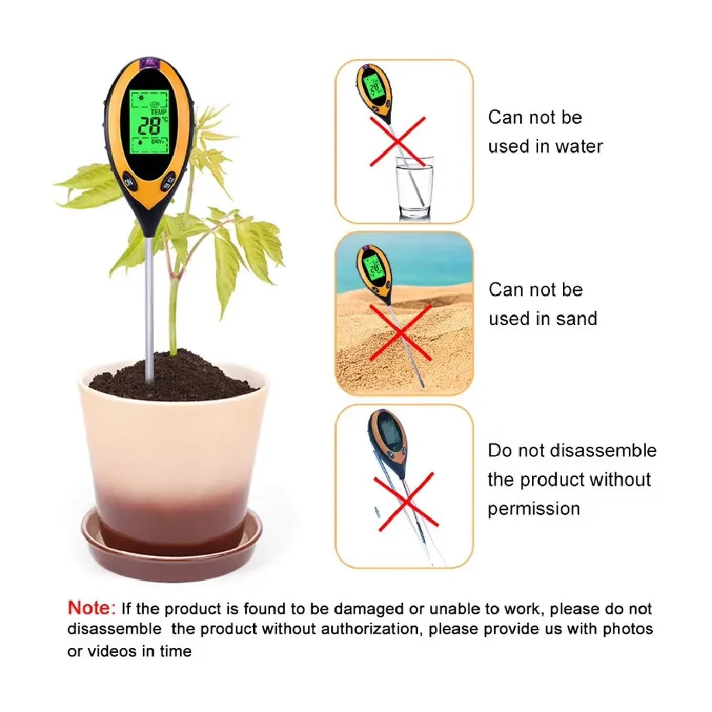 New Soil Ph Meter 4 in 1 PH Light Moisture Acidity Tester Soil Tester Moisture Meter Plant Soil Tester Kit for Flowers