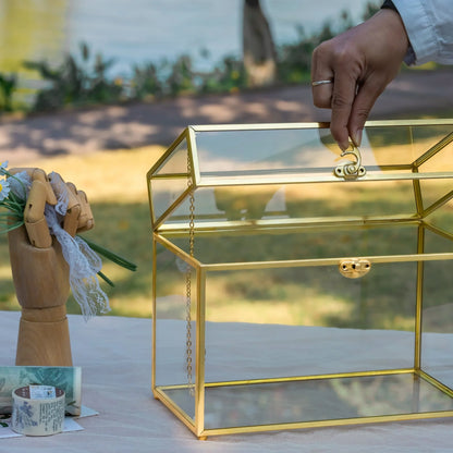 Handmade Vintage Geometric Glass Card Box Organizer Terrarium with Latch for Wedding Reception BR01N2