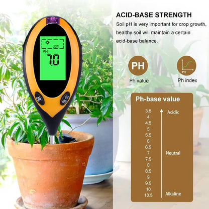 New Soil Ph Meter 4 in 1 PH Light Moisture Acidity Tester Soil Tester Moisture Meter Plant Soil Tester Kit for Flowers