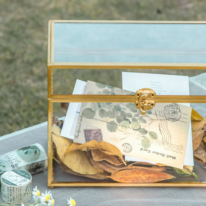 Handmade Vintage Geometric Glass Card Box Organizer Terrarium with Latch for Wedding Reception BR01N2