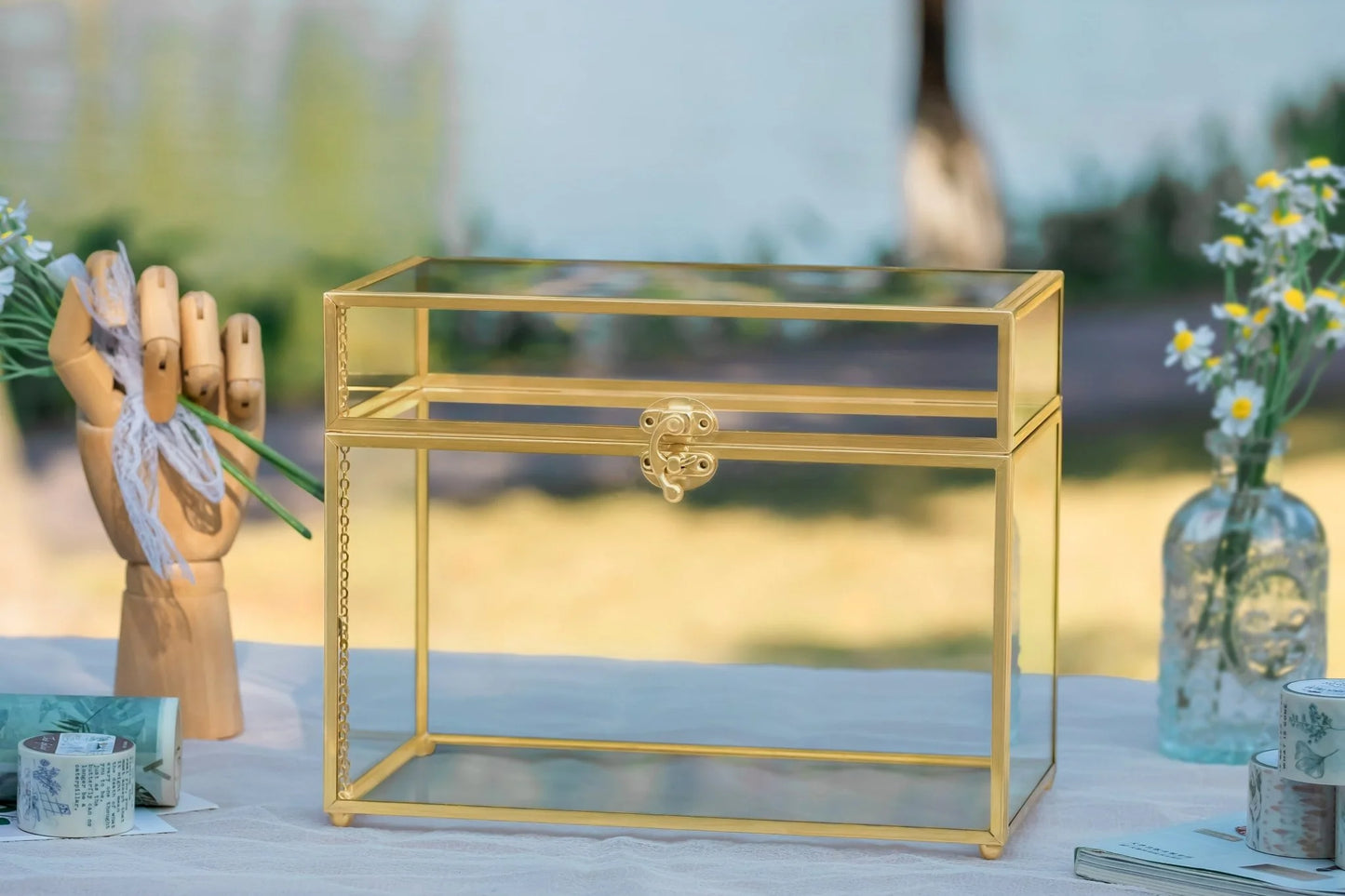 Handmade Vintage Geometric Glass Card Box Organizer Terrarium with Latch for Wedding Reception BR01N2