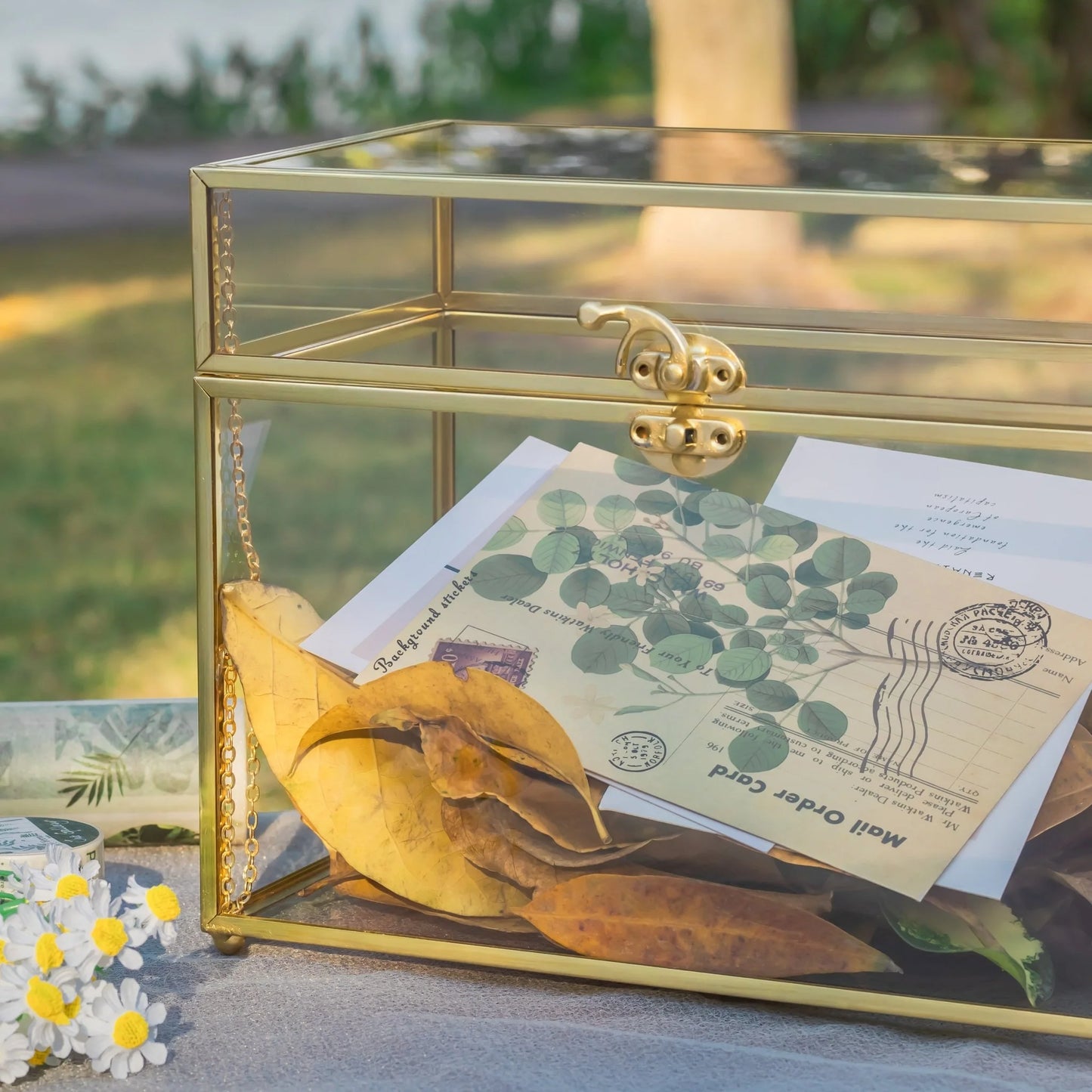 Handmade Vintage Geometric Glass Card Box Organizer Terrarium with Latch for Wedding Reception BR01N2