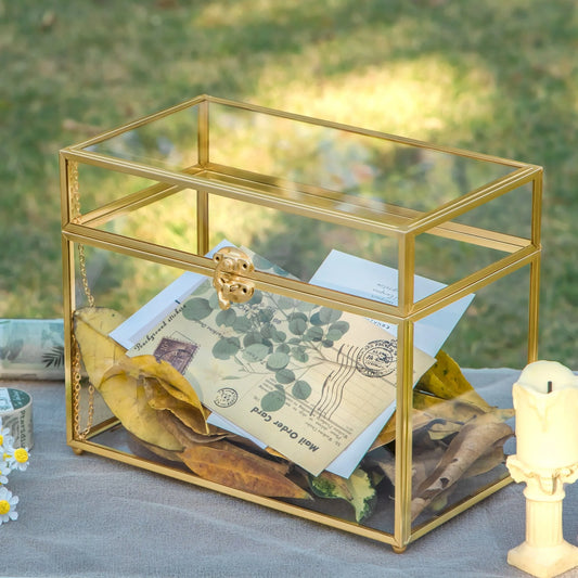 Handmade Vintage Geometric Glass Card Box Organizer Terrarium with Latch for Wedding Reception BR01N2