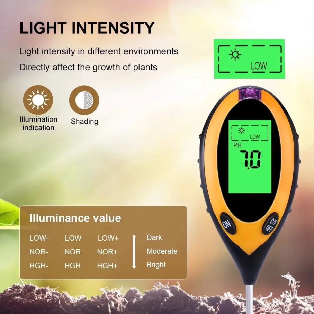 New Soil Ph Meter 4 in 1 PH Light Moisture Acidity Tester Soil Tester Moisture Meter Plant Soil Tester Kit for Flowers