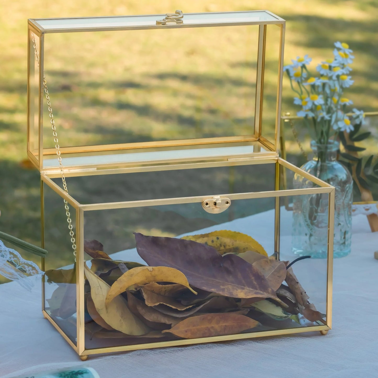Handmade Vintage Geometric Glass Card Box Organizer Terrarium with Latch for Wedding Reception BR01N2