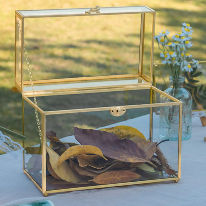 Handmade Vintage Geometric Glass Card Box Organizer Terrarium with Latch for Wedding Reception BR01N2