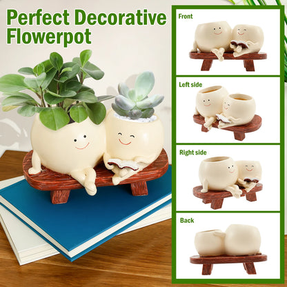 Chair Smile Face Planter Resin Face Flower Pot with Drainage Hole Creative Succulent Flower Pot Home Garden Flower Container