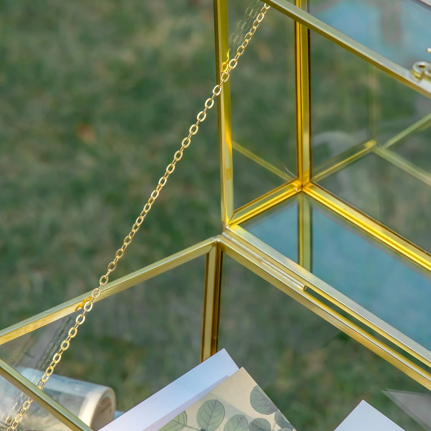 Handmade Vintage Geometric Glass Card Box Organizer Terrarium with Latch for Wedding Reception BR01N2