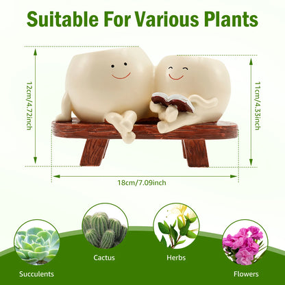 Chair Smile Face Planter Resin Face Flower Pot with Drainage Hole Creative Succulent Flower Pot Home Garden Flower Container