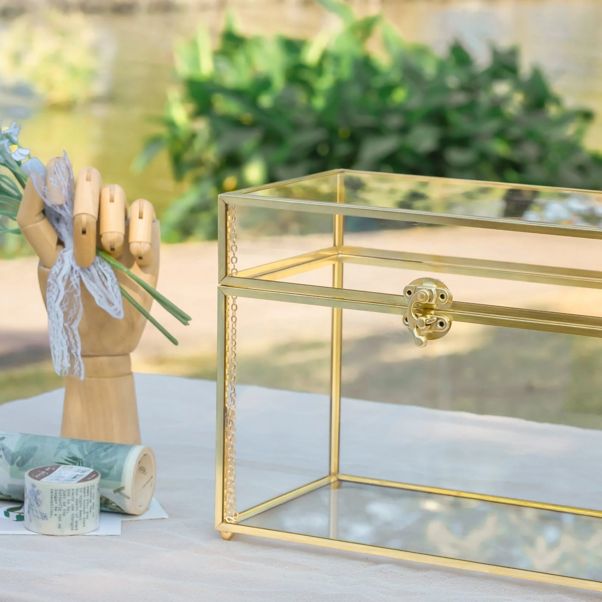 Handmade Vintage Geometric Glass Card Box Organizer Terrarium with Latch for Wedding Reception BR01N2