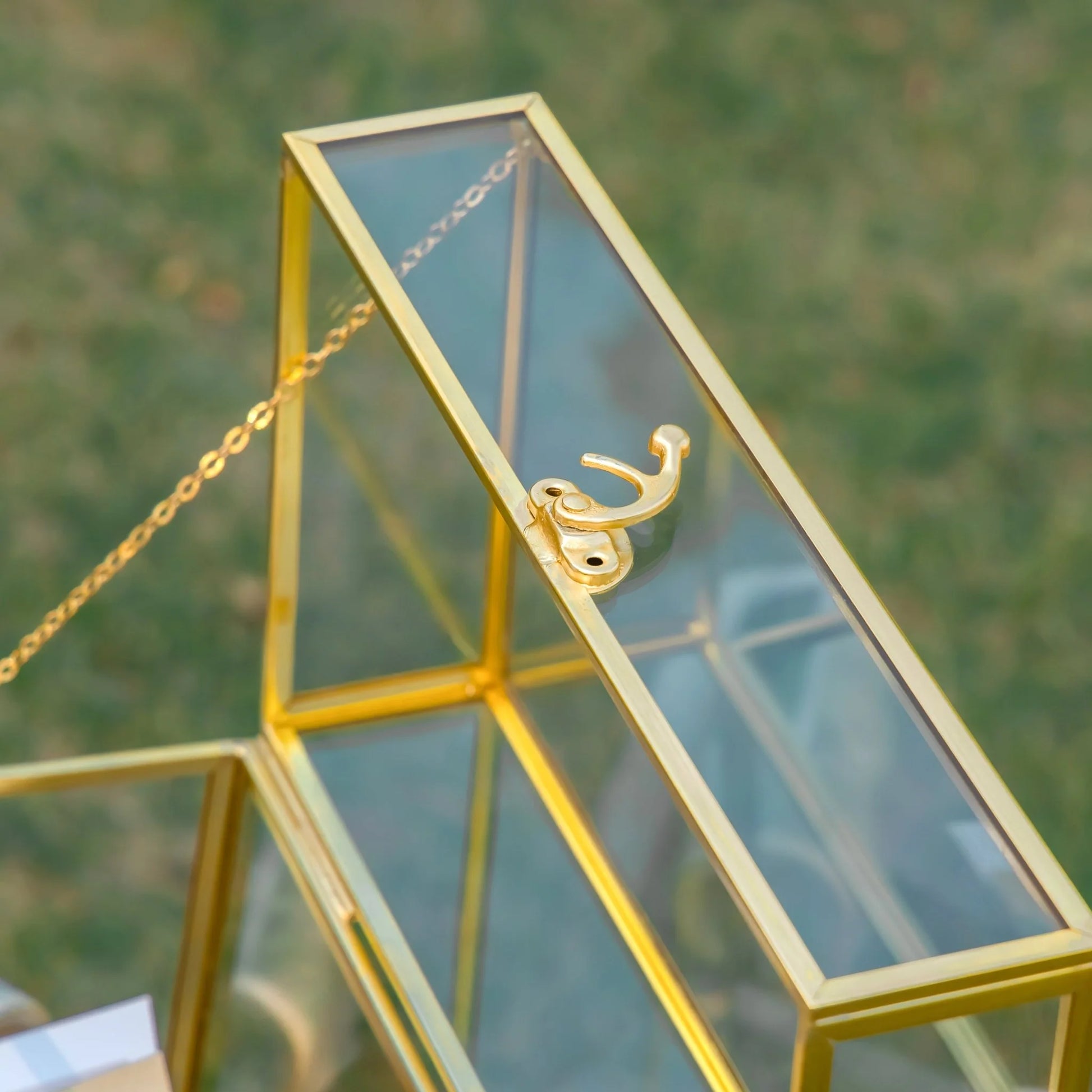Handmade Vintage Geometric Glass Card Box Organizer Terrarium with Latch for Wedding Reception BR01N2