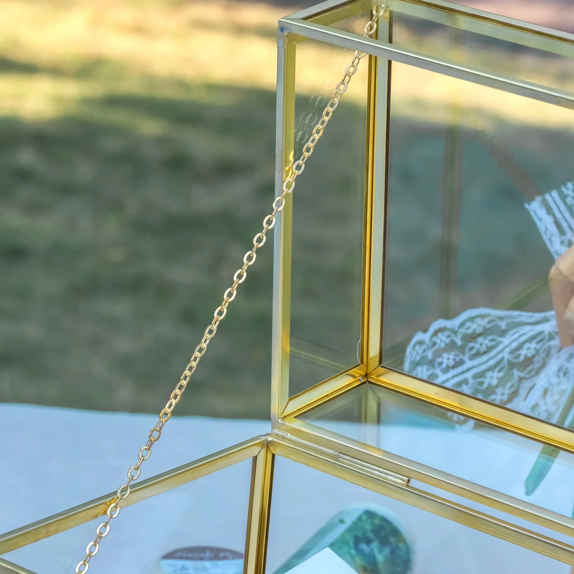 Handmade Vintage Geometric Glass Card Box Organizer Terrarium with Latch for Wedding Reception BR01N2