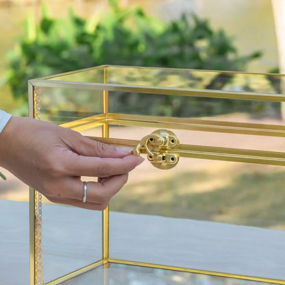 Handmade Vintage Geometric Glass Card Box Organizer Terrarium with Latch for Wedding Reception BR01N2