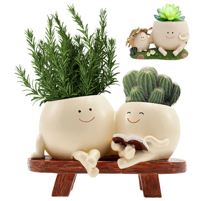 Chair Smile Face Planter Resin Face Flower Pot with Drainage Hole Creative Succulent Flower Pot Home Garden Flower Container
