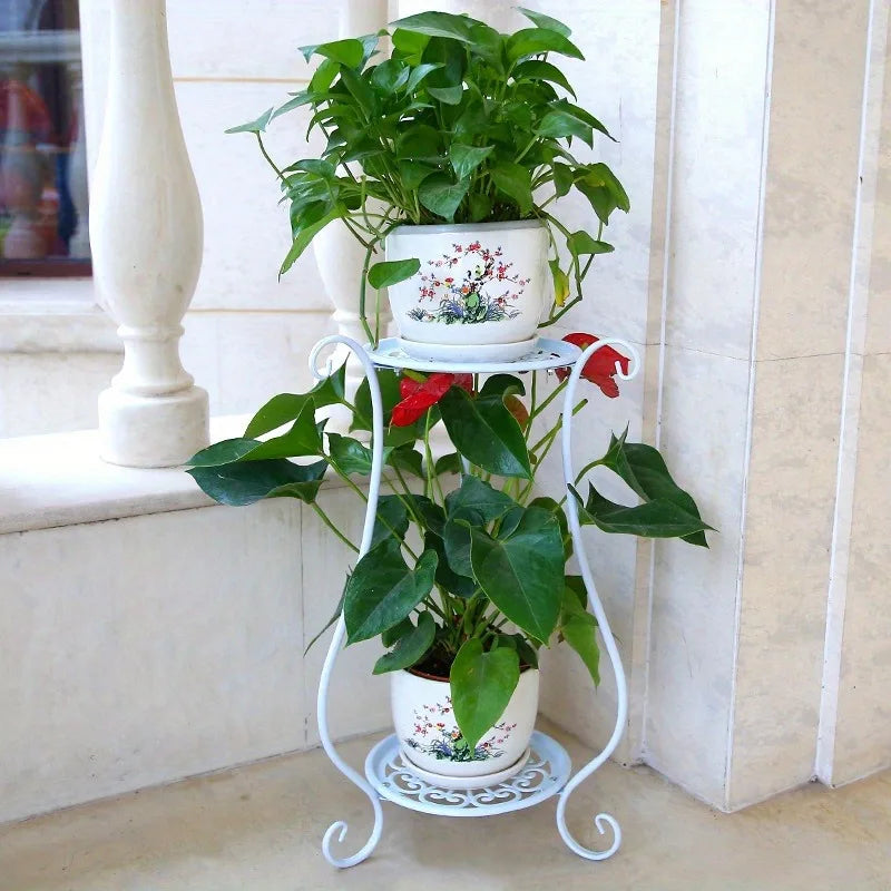 1 Pack, 2-Tiered Tall Plant Stand Metal Plant Shelfsupports Rack for Indoor Outdoor Home Decoration