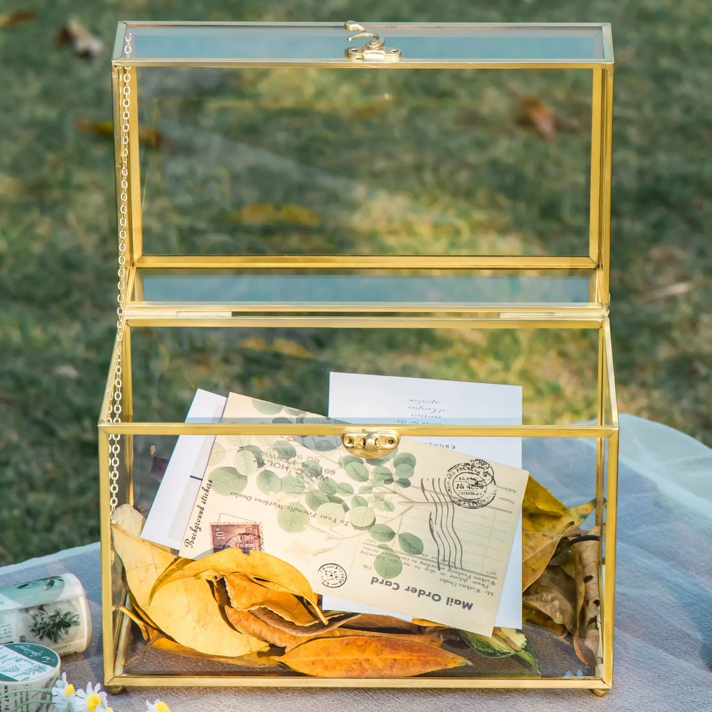 Handmade Vintage Geometric Glass Card Box Organizer Terrarium with Latch for Wedding Reception BR01N2