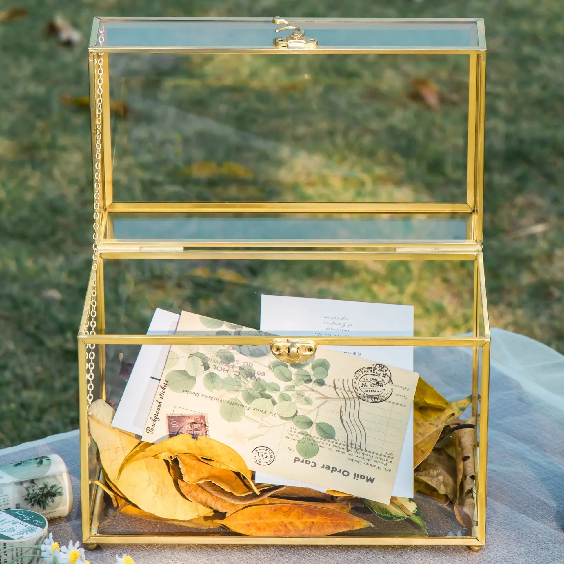 Handmade Vintage Geometric Glass Card Box Organizer Terrarium with Latch for Wedding Reception BR01N2