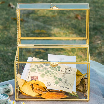 Handmade Vintage Geometric Glass Card Box Organizer Terrarium with Latch for Wedding Reception BR01N2