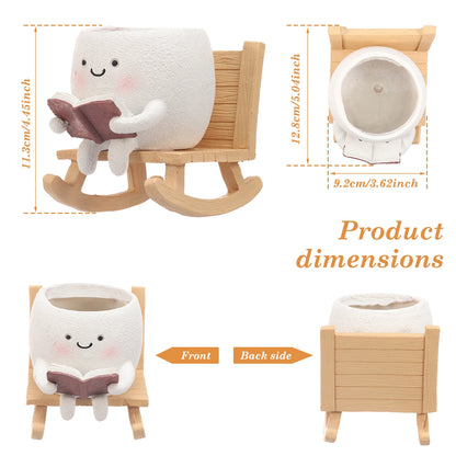 Chair Smile Face Planter Resin Face Flower Pot with Drainage Hole Creative Succulent Flower Pot Home Garden Flower Container