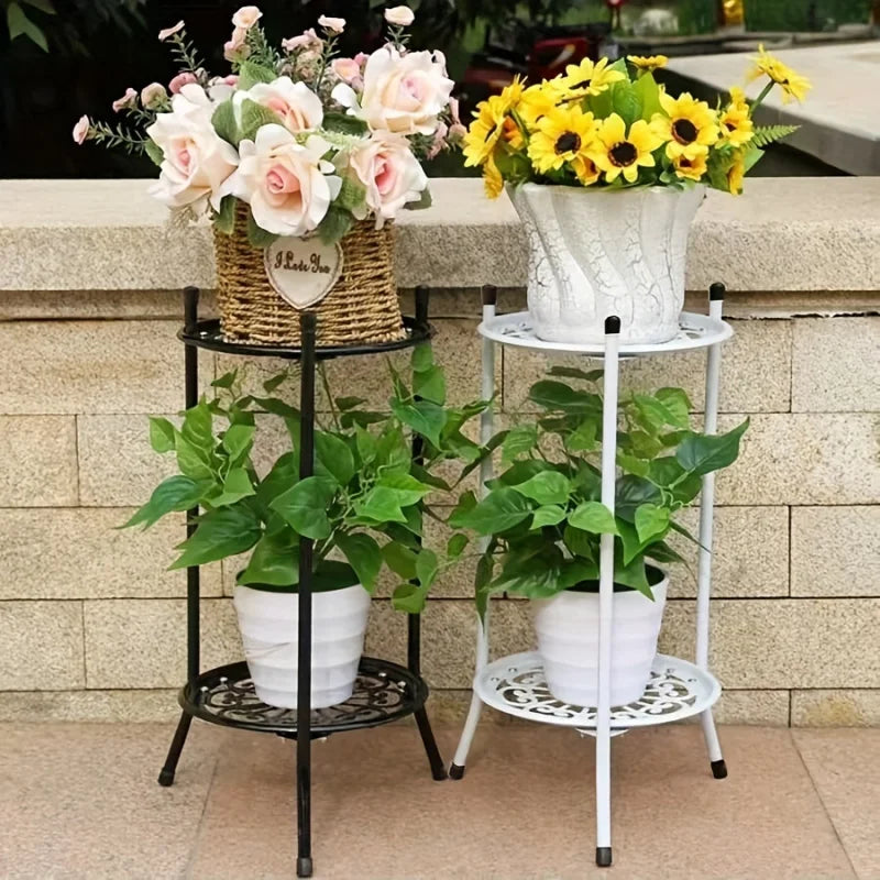 1 Pack, 2-Tiered Tall Plant Stand Metal Plant Shelfsupports Rack for Indoor Outdoor Home Decoration