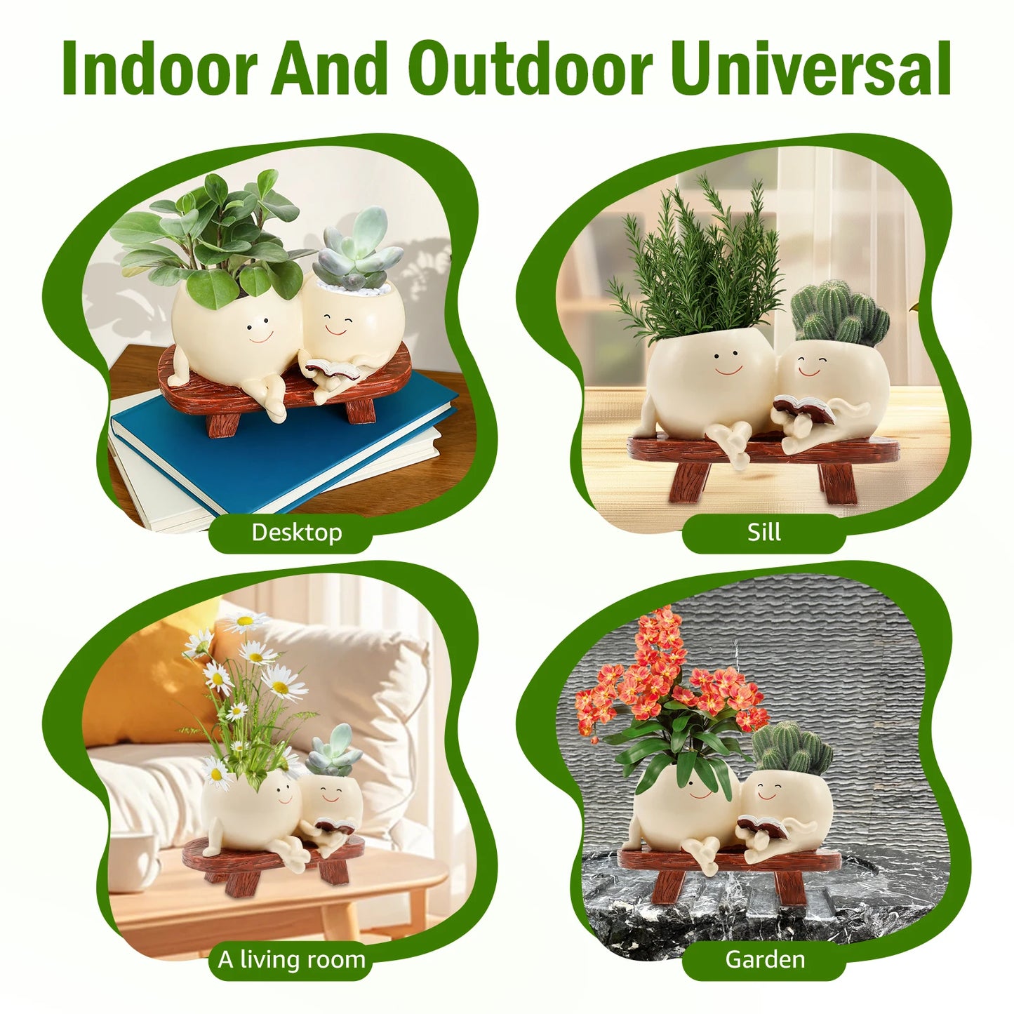 Chair Smile Face Planter Resin Face Flower Pot with Drainage Hole Creative Succulent Flower Pot Home Garden Flower Container