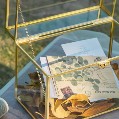 Handmade Vintage Geometric Glass Card Box Organizer Terrarium with Latch for Wedding Reception BR01N2