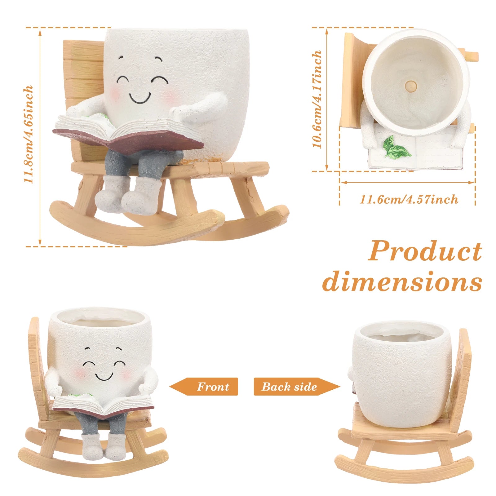 Chair Smile Face Planter Resin Face Flower Pot with Drainage Hole Creative Succulent Flower Pot Home Garden Flower Container
